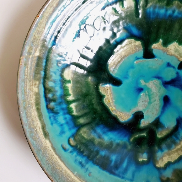 Large Mid Century Teal Glazed Studio Art Pottery Bowl, Signed - Picture 7 of 16
